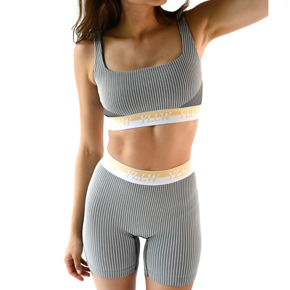 Yllw the Label Women's Gray Ribbed Workout Set